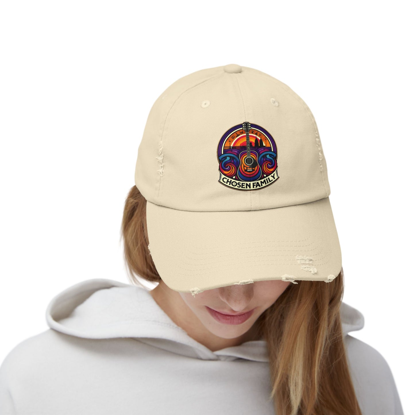 Chosen Family Logo Print Distressed Baseball Hat