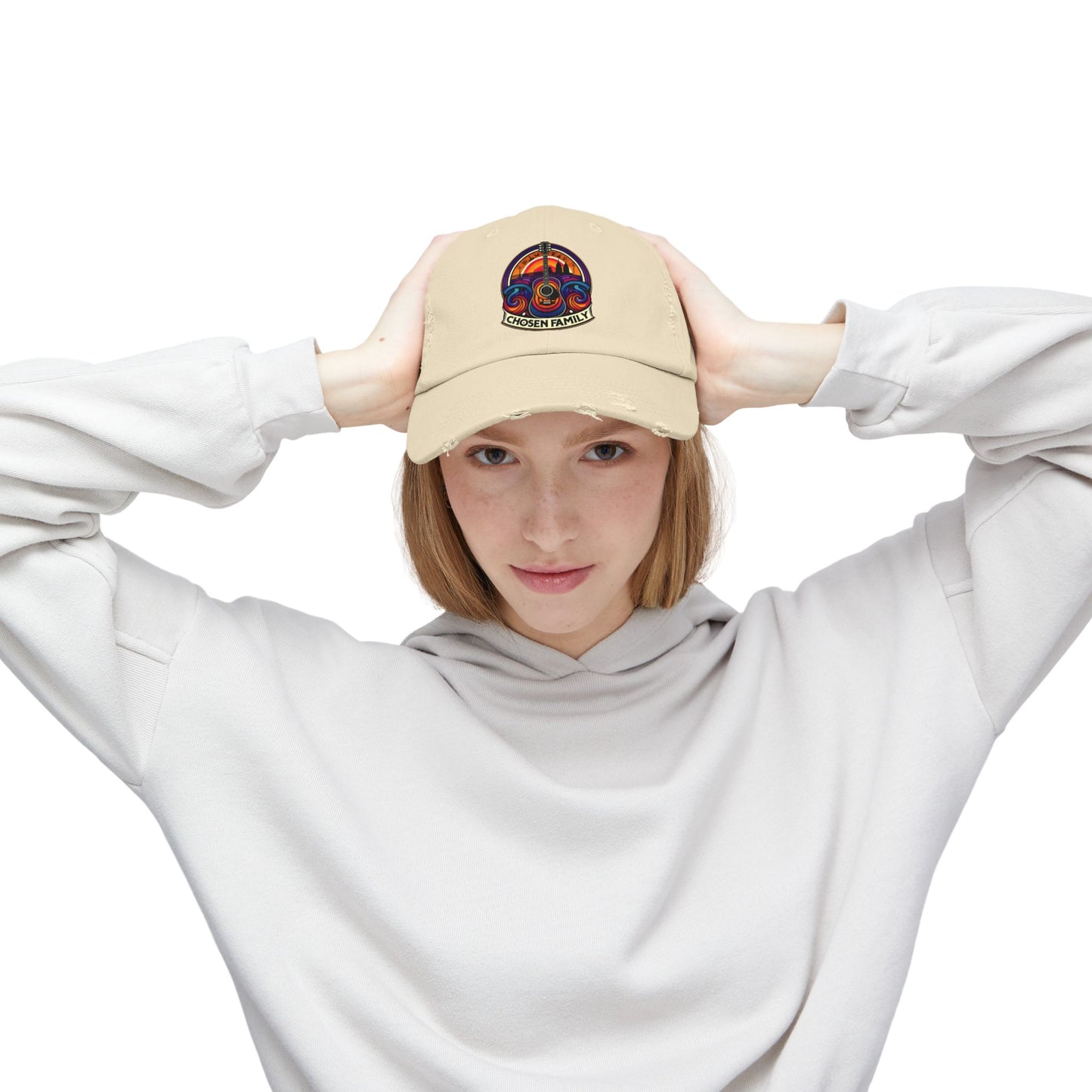 Chosen Family Logo Print Distressed Baseball Hat