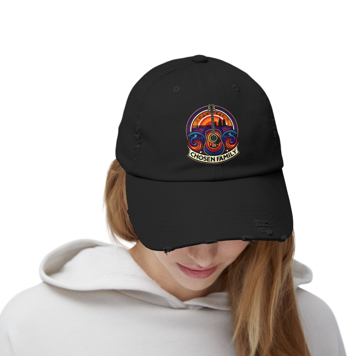 Chosen Family Logo Print Distressed Baseball Hat
